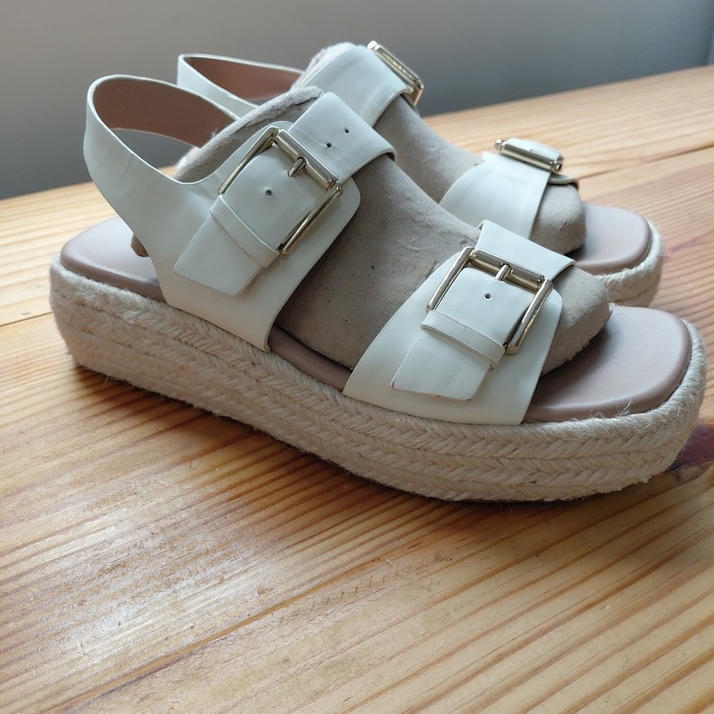 The Drop Sandals Womens Size 9 White Novilla Lea Espadrille Platform Wedge Jute‎